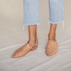 ST. AGNI Bunto Woven Slip on Mule Flats Loafers Size 37 7 Almond Tan Leather